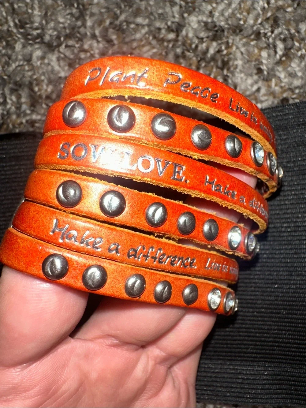 Inspirational Orange Leather Stud Bracelet